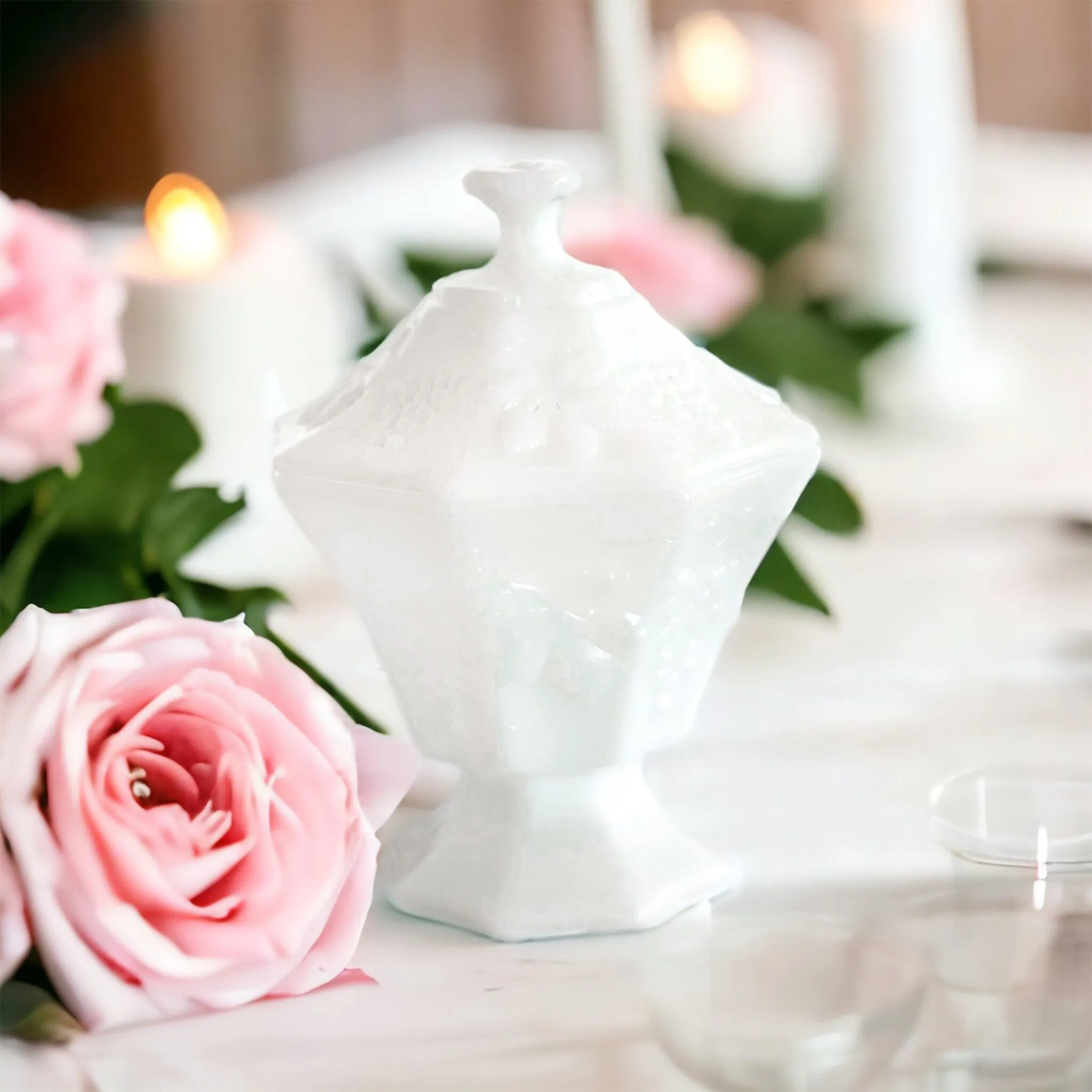 Soy Candle in Vintage Milk Glass Dish