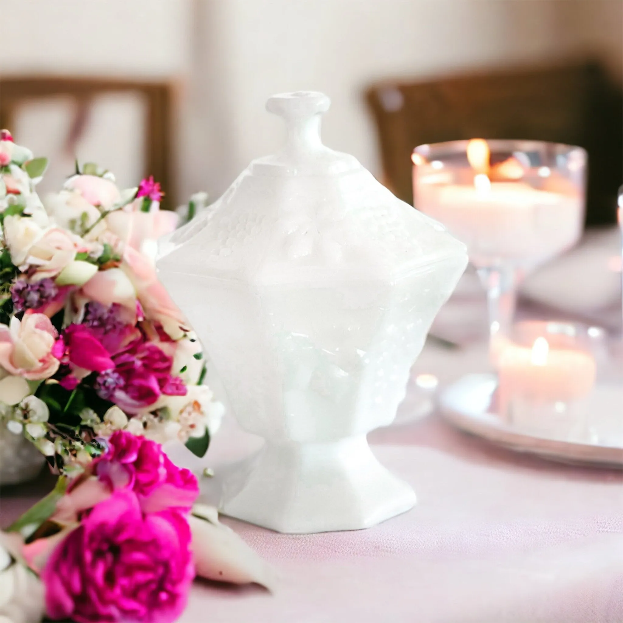 Soy Candle in Vintage Milk Glass Dish