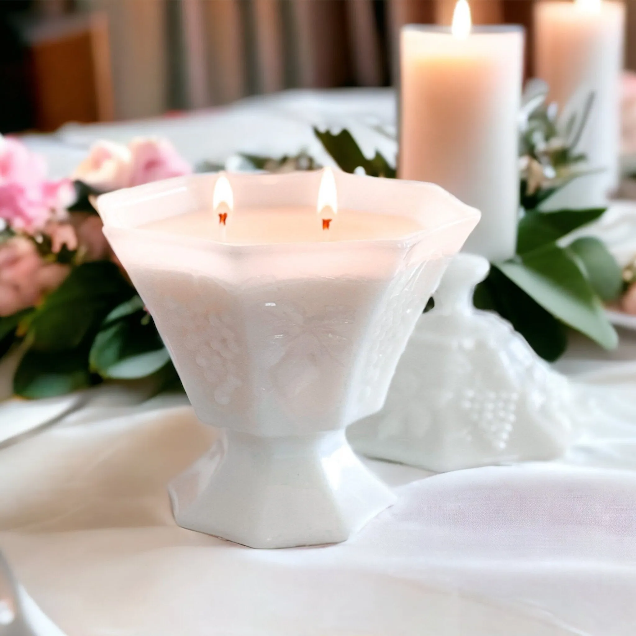Soy Candle in Vintage Milk Glass Dish