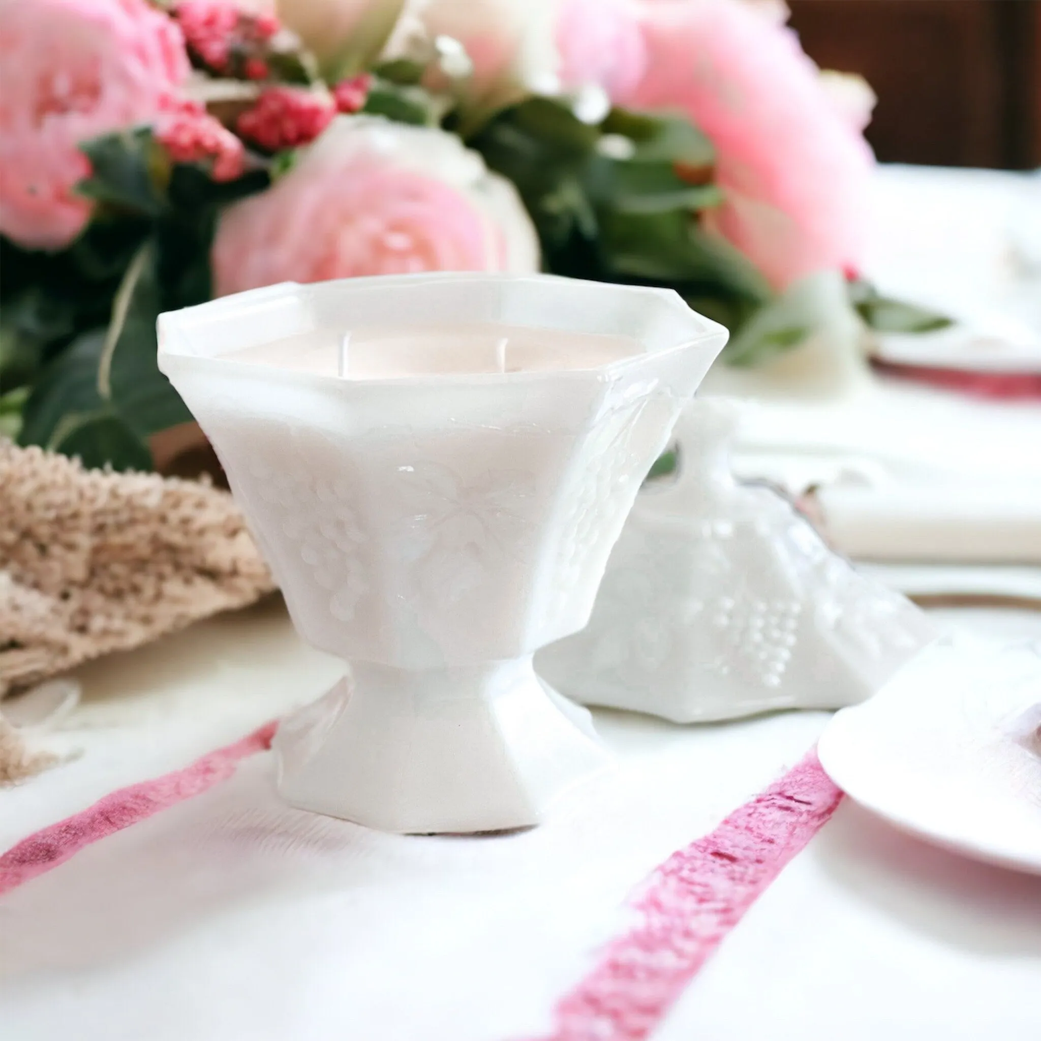 Soy Candle in Vintage Milk Glass Dish