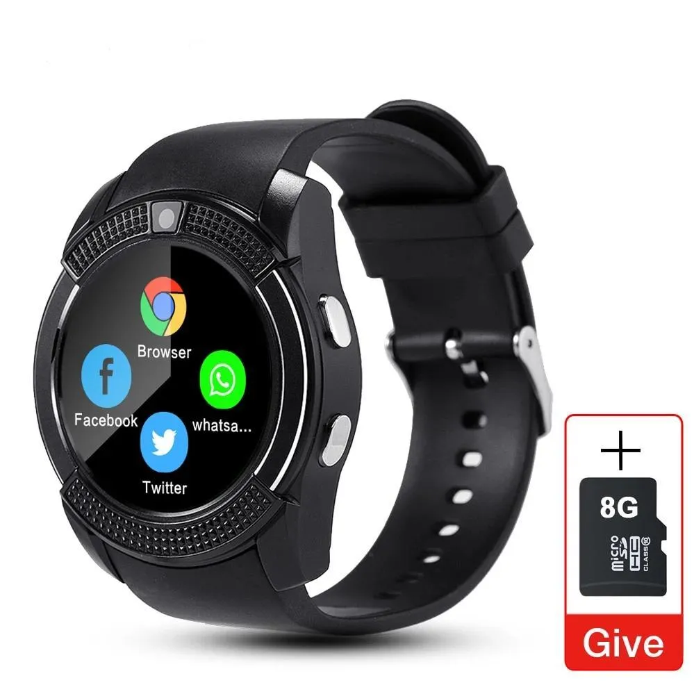 Sport Men Smart Watch v8 sim card android camera rounded Answer Call Dial Call Smartwatch Heart Rate Fitness Tracker