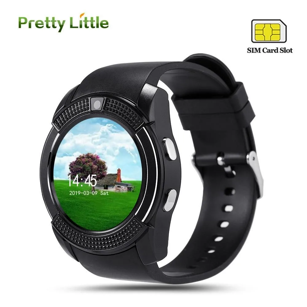 Sport Men Smart Watch v8 sim card android camera rounded Answer Call Dial Call Smartwatch Heart Rate Fitness Tracker