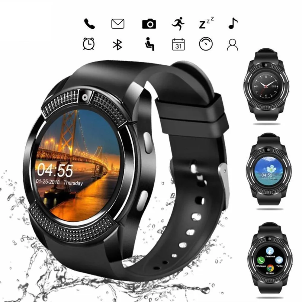 Sport Men Smart Watch v8 sim card android camera rounded Answer Call Dial Call Smartwatch Heart Rate Fitness Tracker