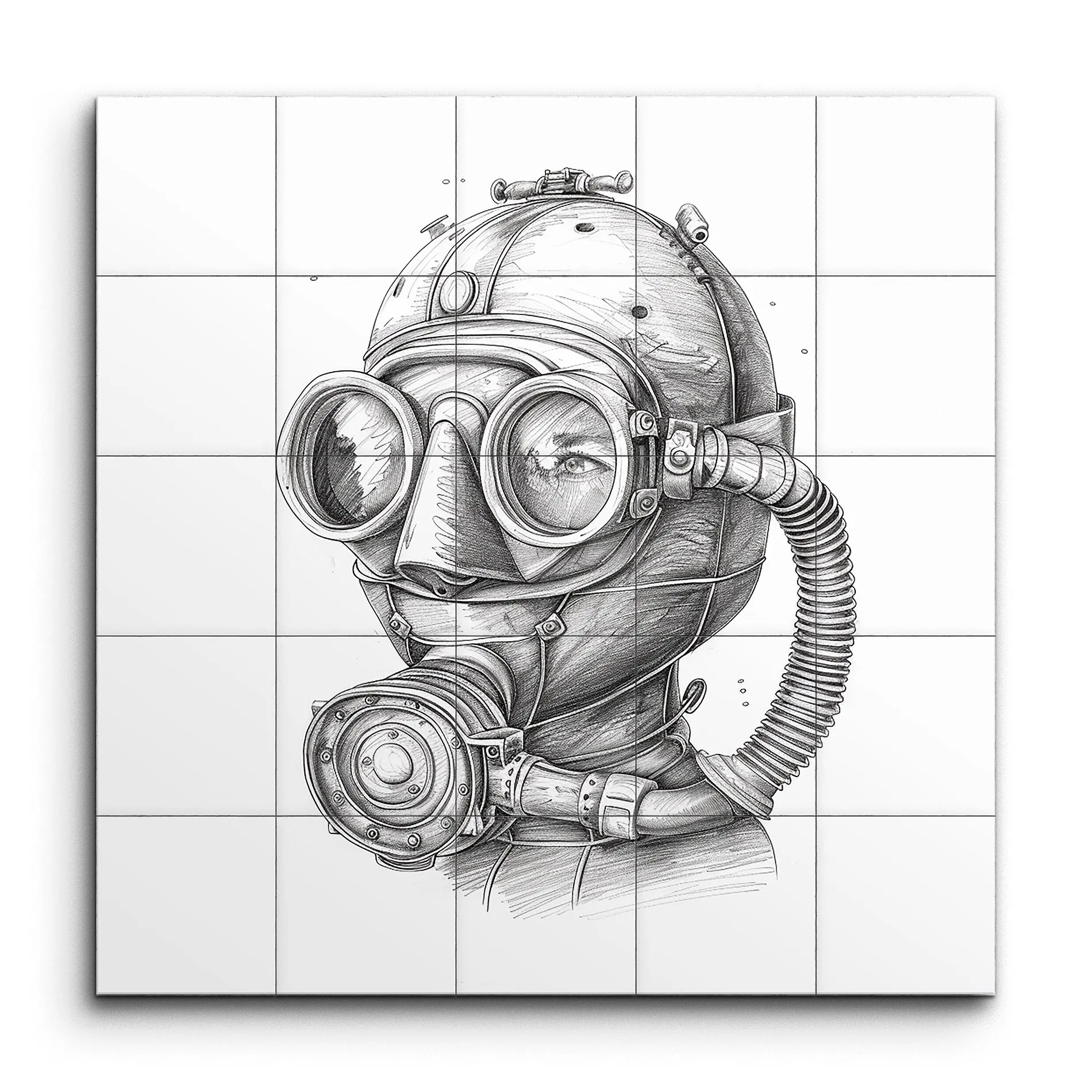 Steampunk Diver: Vintage Pencil Sketch Art