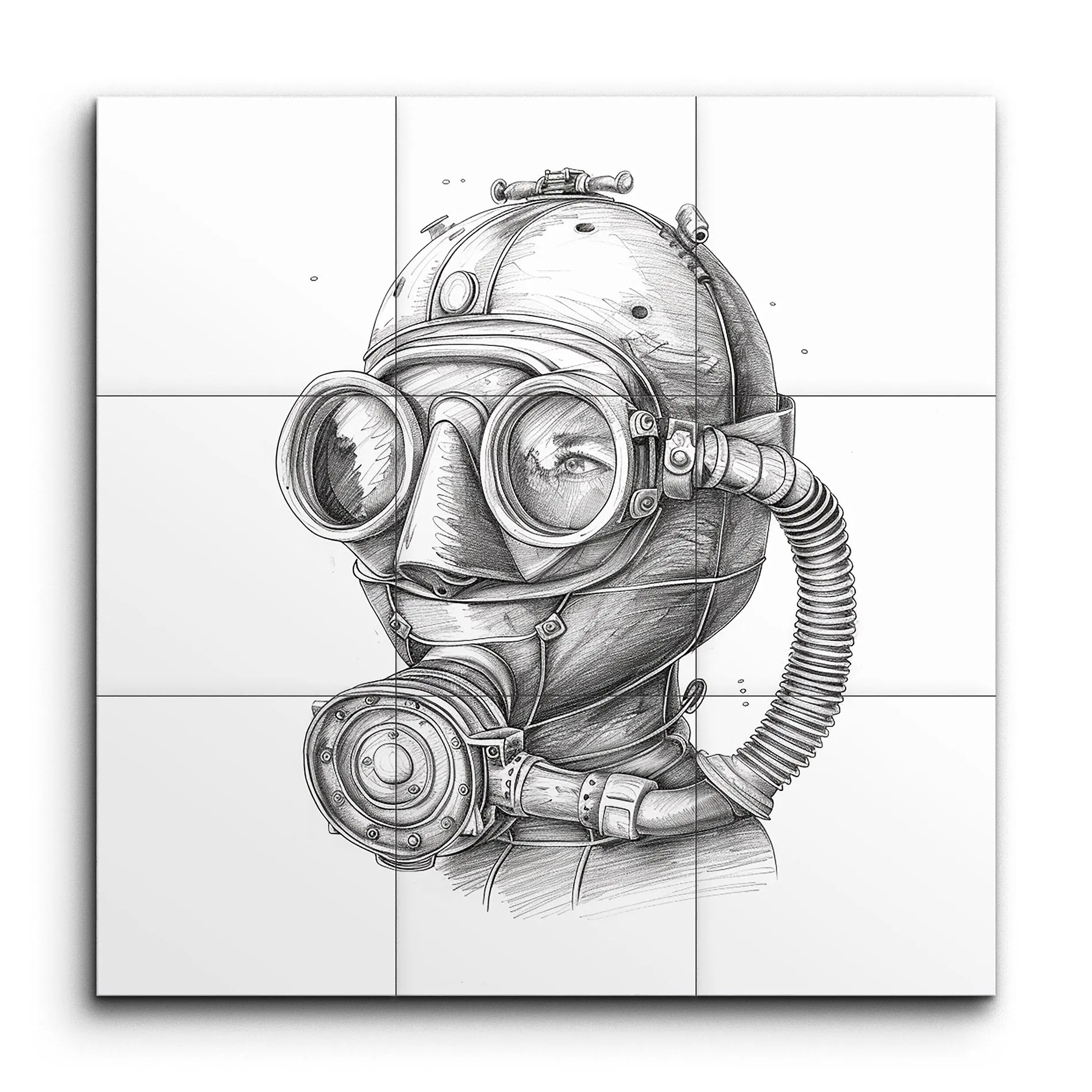 Steampunk Diver: Vintage Pencil Sketch Art
