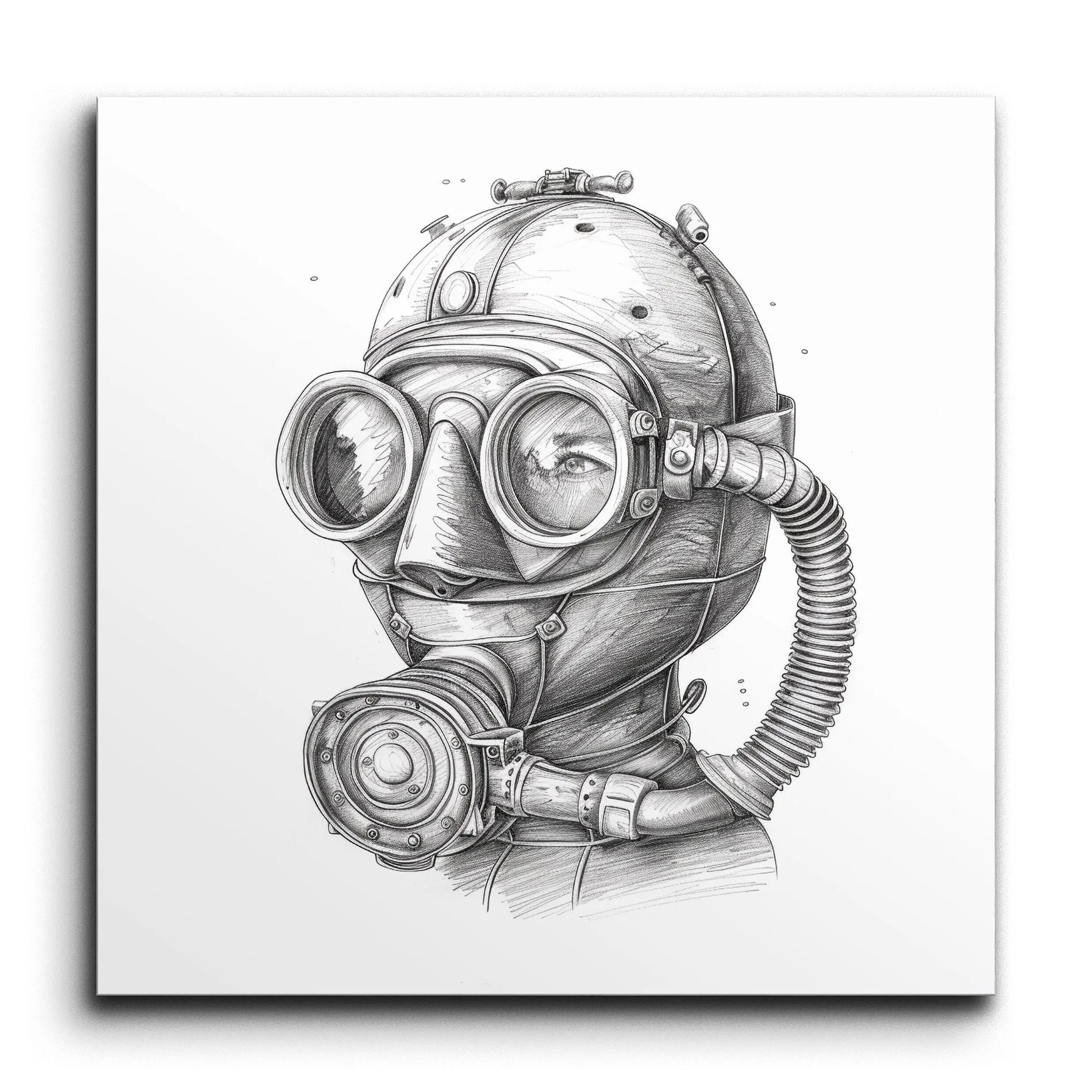 Steampunk Diver: Vintage Pencil Sketch Art