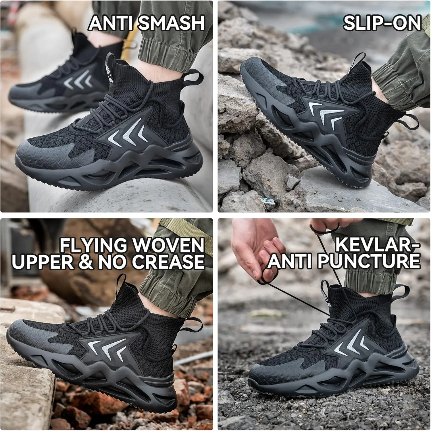 Steel Toe Work Boots for Men Slip-on Chelsea Boot, Men's Industrial & Construction Shoes, Waterproof, Lightweight, Comfortable, Non-slip Safety Shoes, Black, 10.5