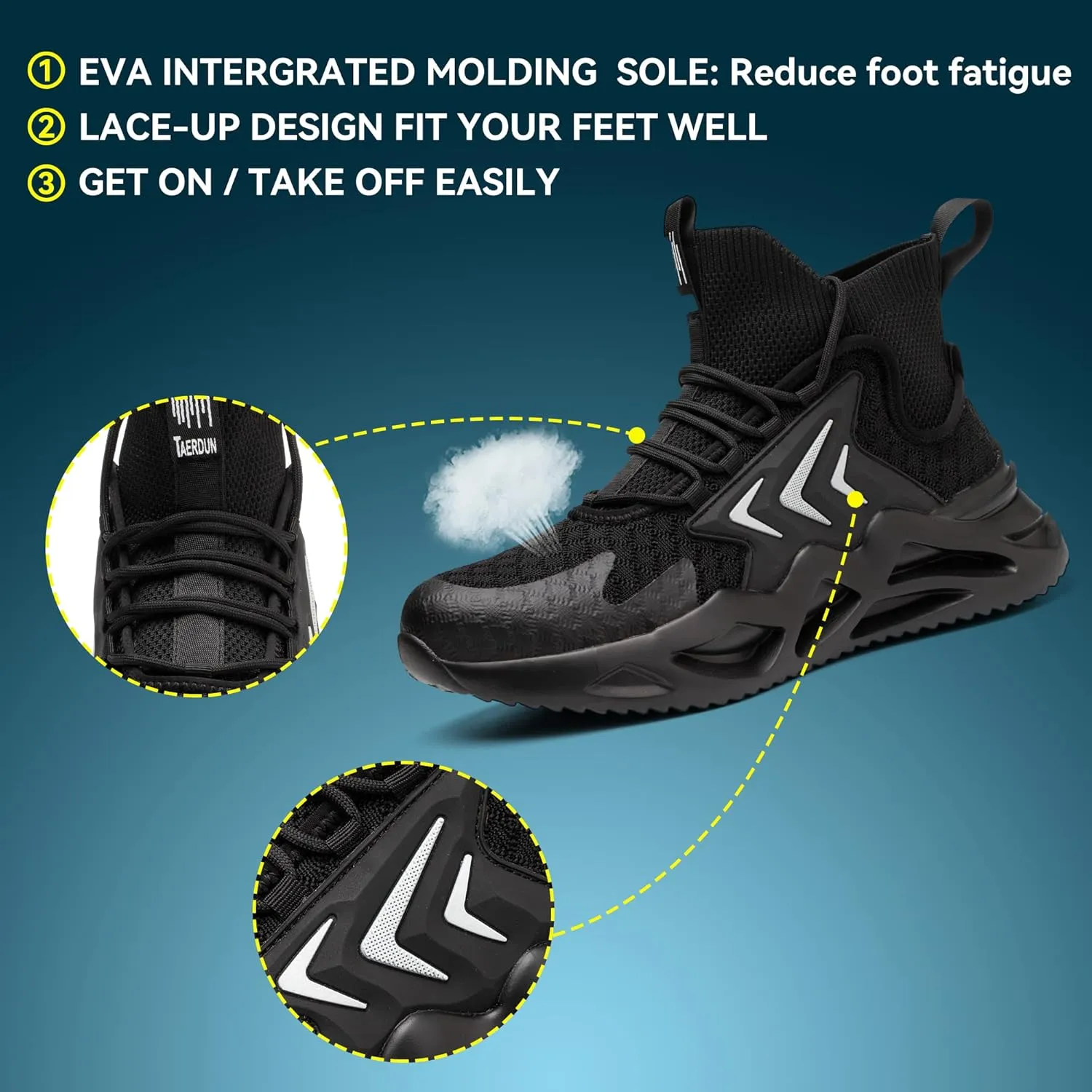 Steel Toe Work Boots for Men Slip-on Chelsea Boot, Men's Industrial & Construction Shoes, Waterproof, Lightweight, Comfortable, Non-slip Safety Shoes, Black, 10.5