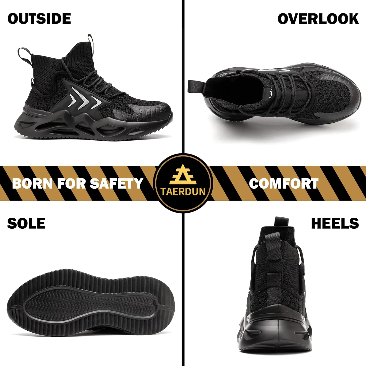 Steel Toe Work Boots for Men Slip-on Chelsea Boot, Men's Industrial & Construction Shoes, Waterproof, Lightweight, Comfortable, Non-slip Safety Shoes, Black, 10.5