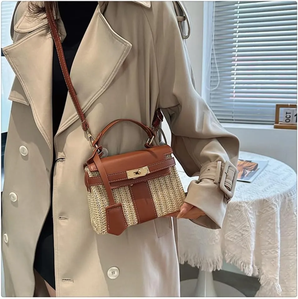 Straw woven women's wallet vacation handbag, beach crossbody bag, fashionable summer woven single shoulder beach bag