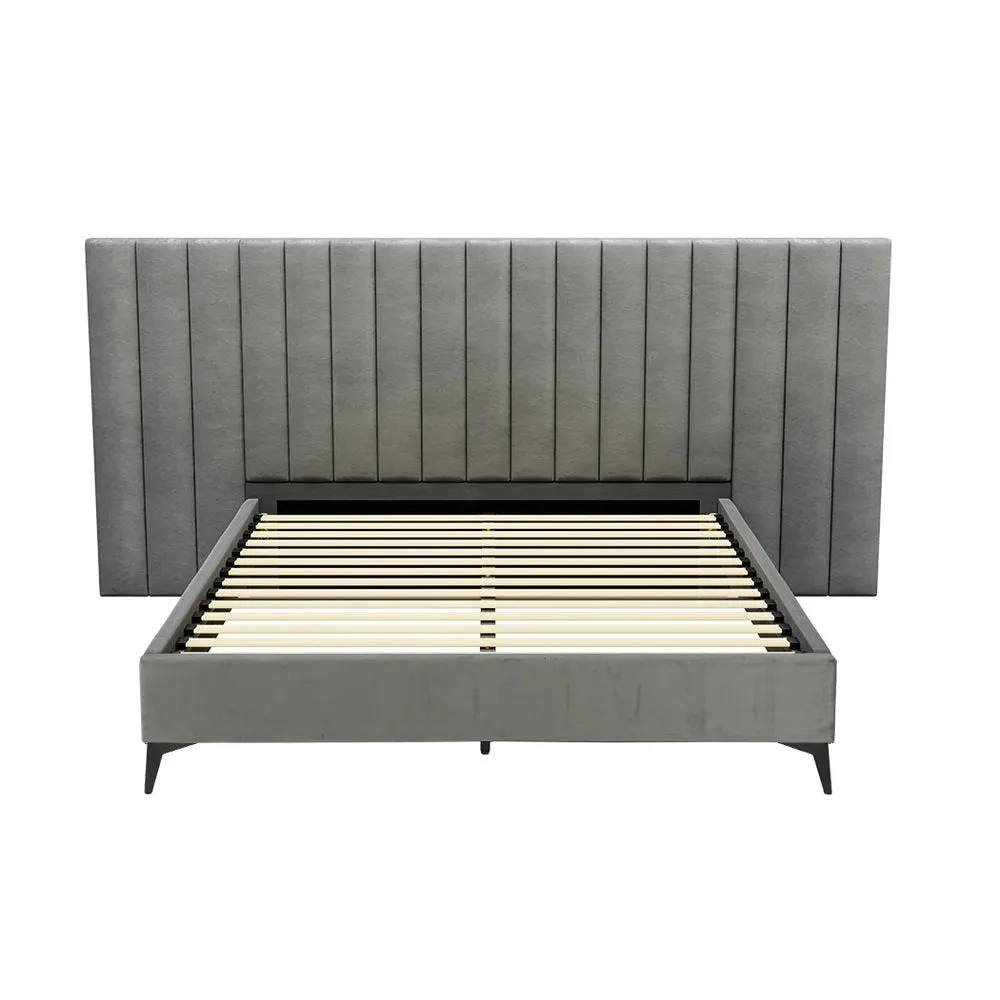 Suva Bed Frame Fabric with Oversized Headboard Velvet - Grey Queen