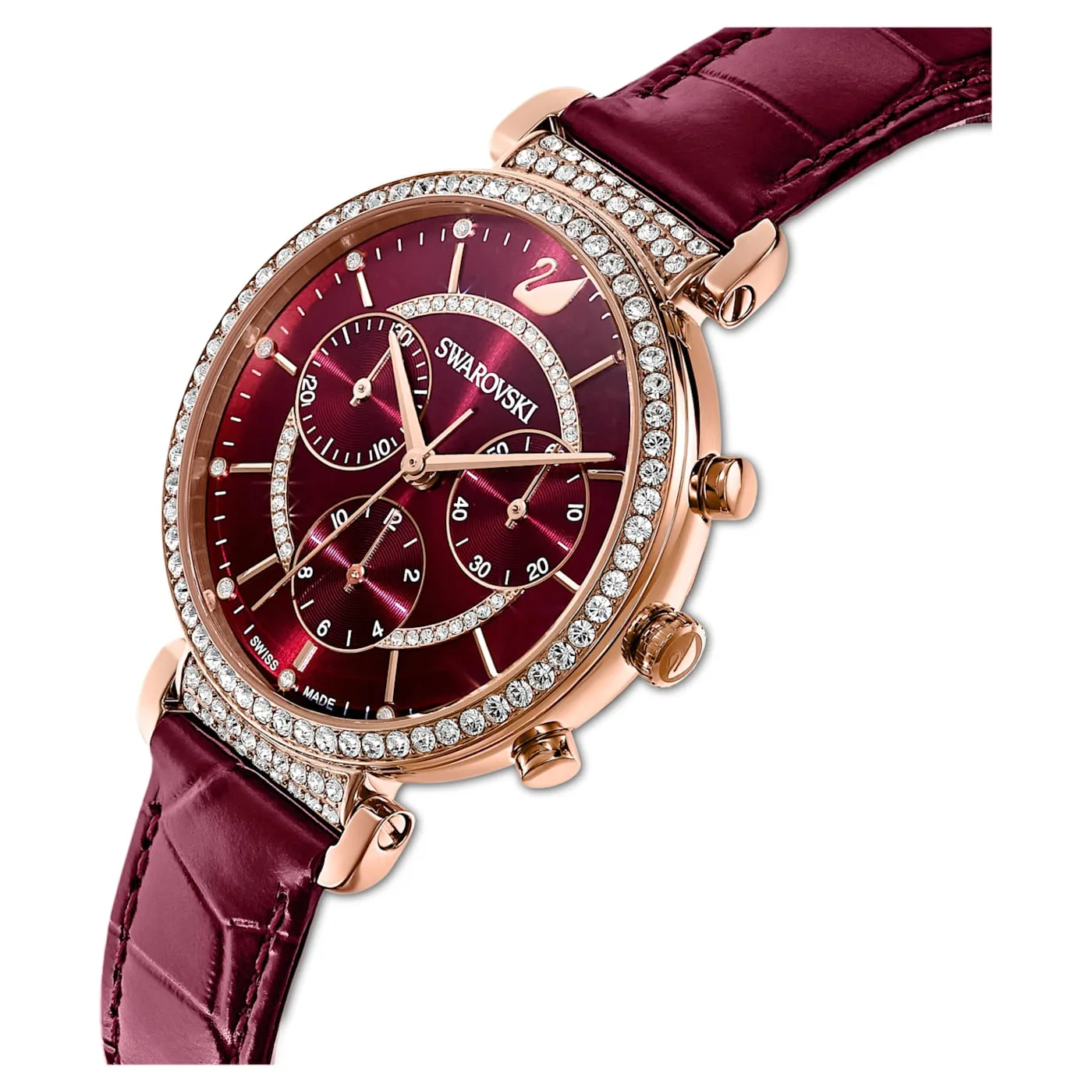SWAROVSKI - Passage Chrono Watch Leather strap, Red, Rose-gold tone PVD