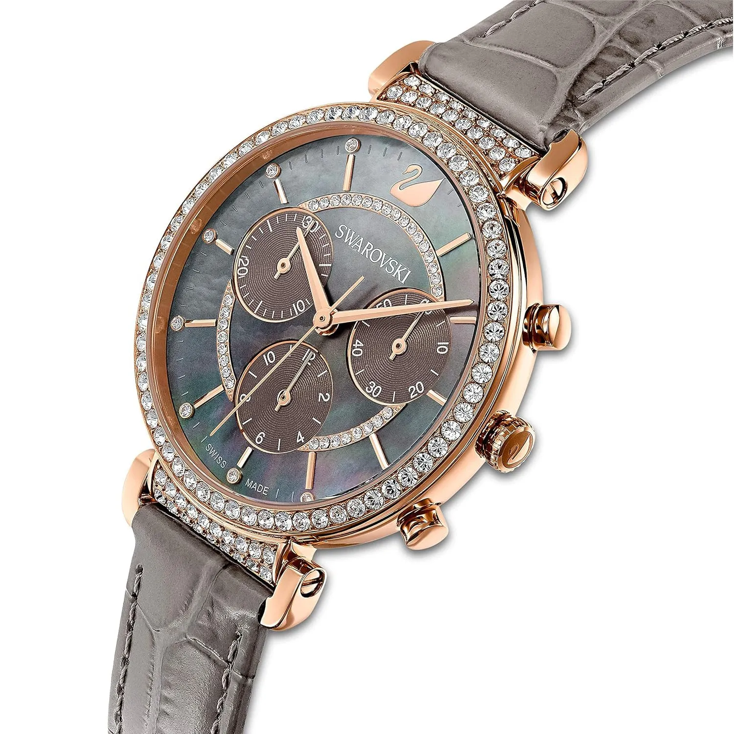 Swarovski Women's Taupe Sunray Dial on Crocodile-Embossed Leather Band Chronograph Swiss Quartz Watch  - 5580348