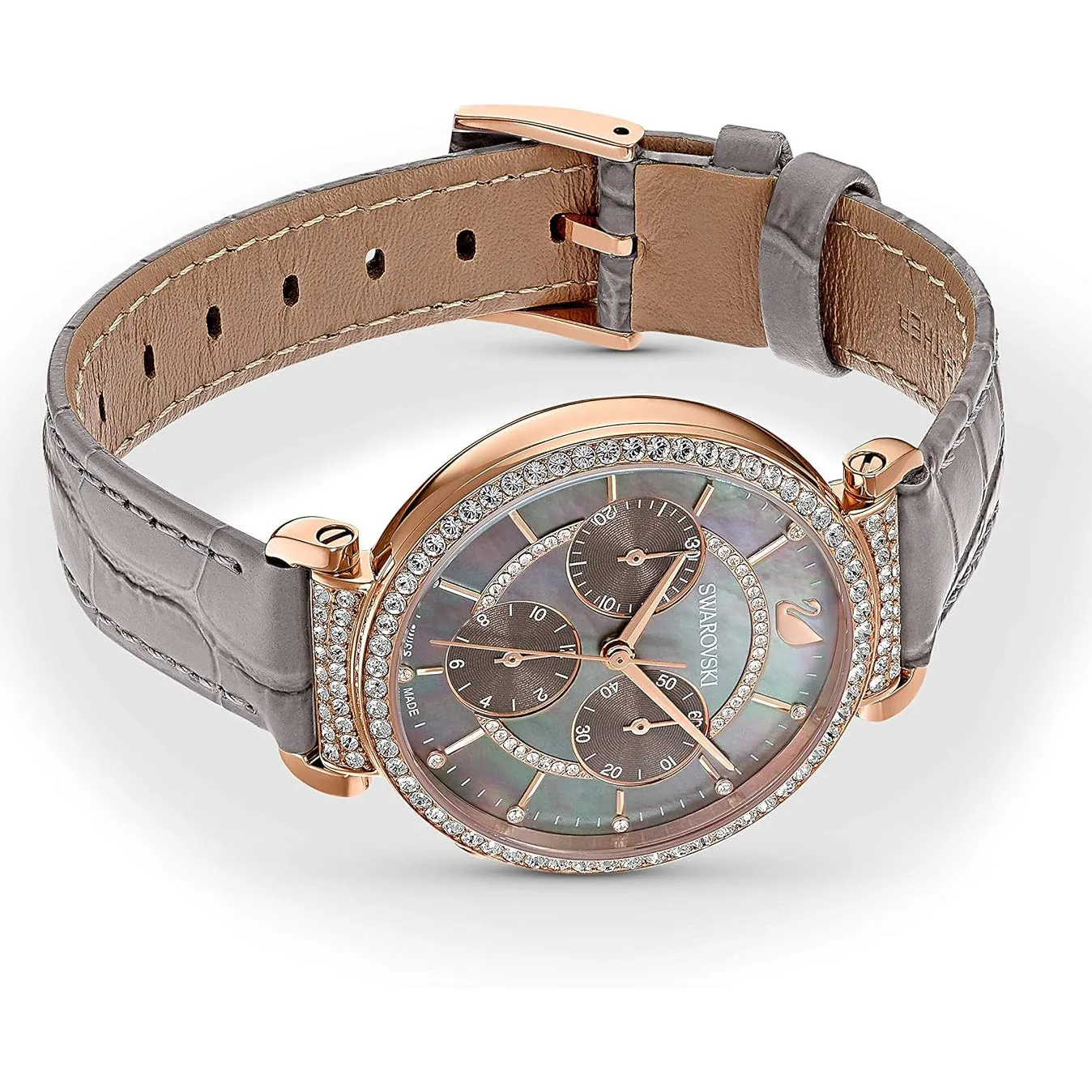 Swarovski Women's Taupe Sunray Dial on Crocodile-Embossed Leather Band Chronograph Swiss Quartz Watch  - 5580348