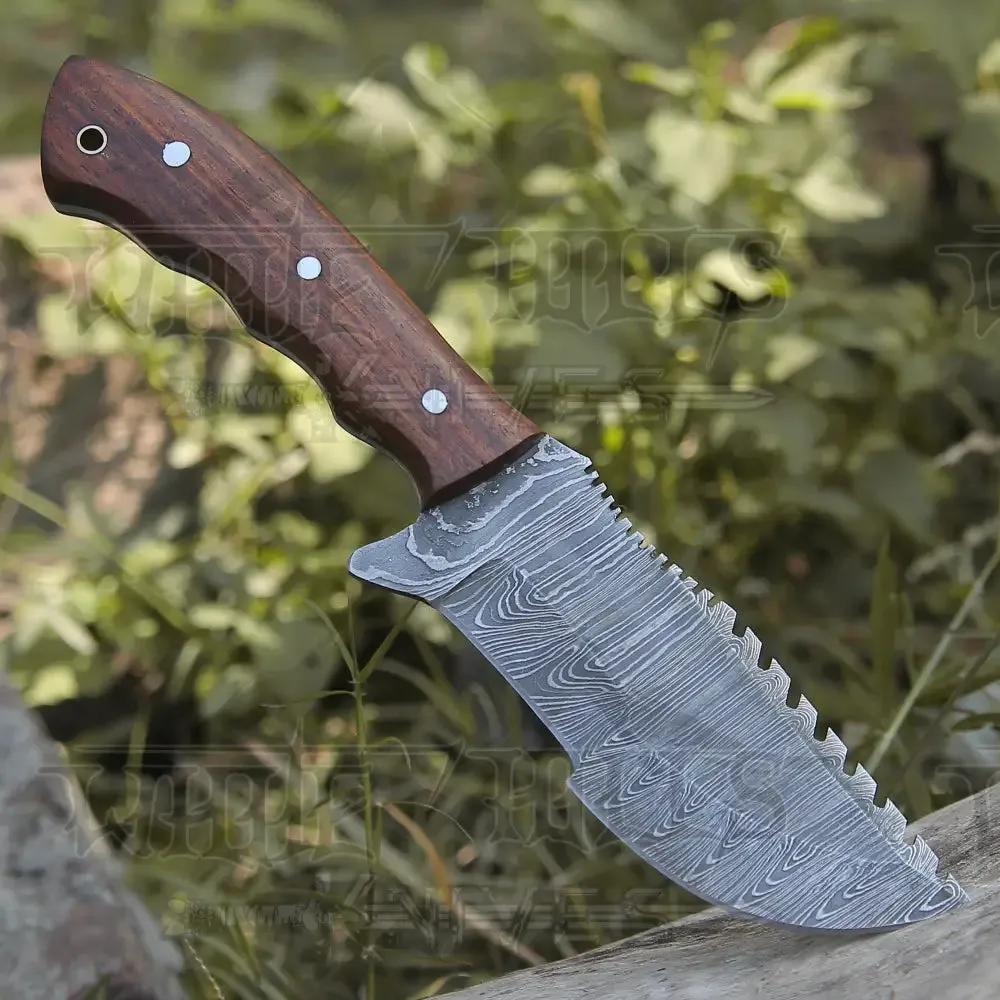 Tracker Knife - Hand Forged Damascus Steel Hunting Tracker Wood Handle