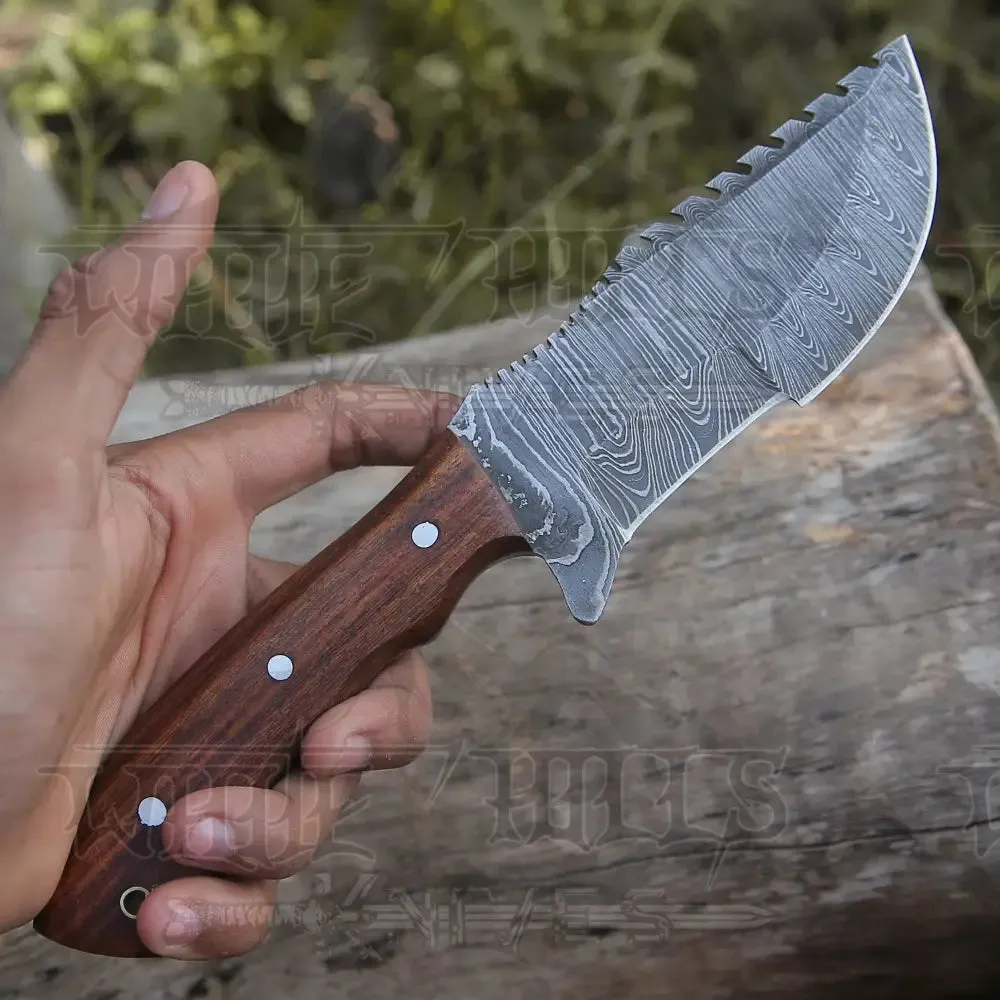 Tracker Knife - Hand Forged Damascus Steel Hunting Tracker Wood Handle