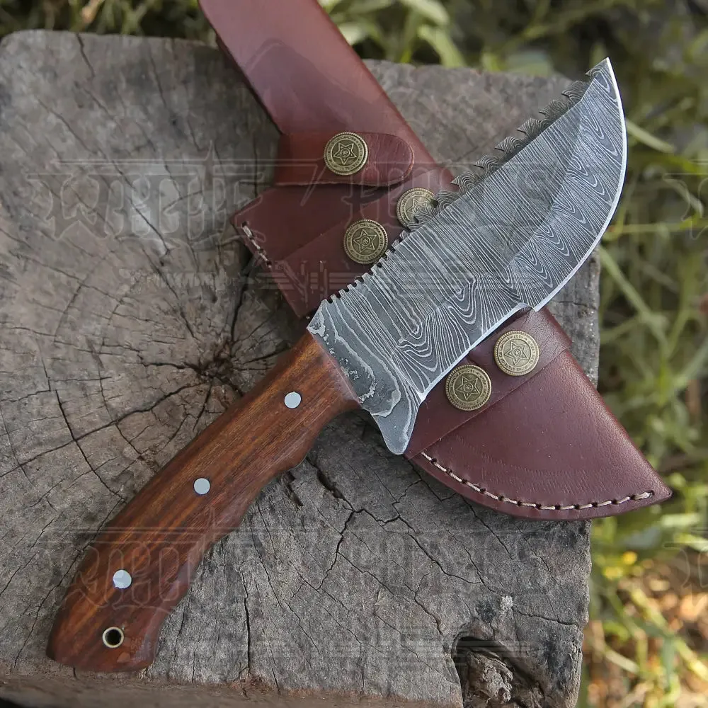 Tracker Knife - Hand Forged Damascus Steel Hunting Tracker Wood Handle