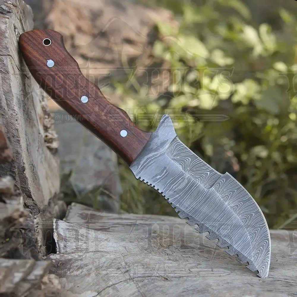 Tracker Knife - Hand Forged Damascus Steel Hunting Tracker Wood Handle