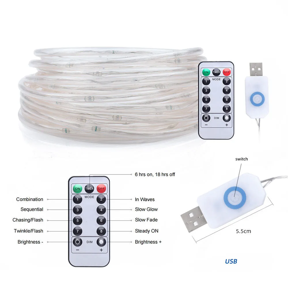 USB String Rope Lights Outdoor Color Changing 66FT 200 LED