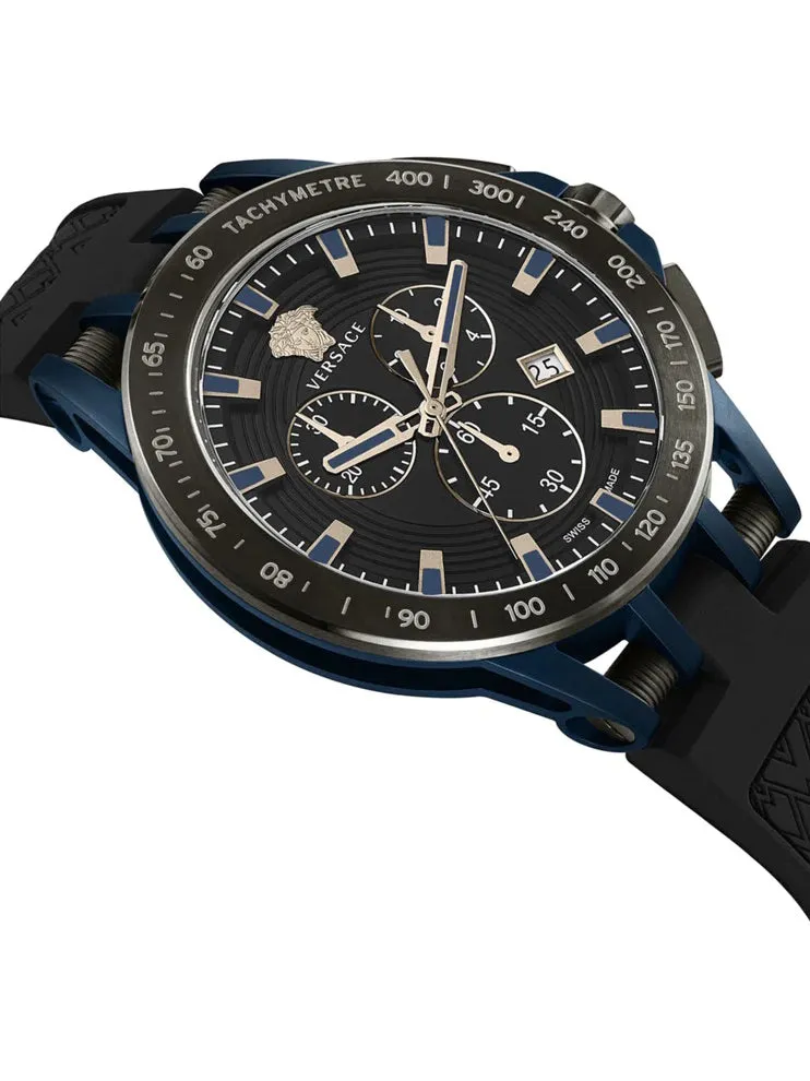 Versace SPORT TECH Mens Chronograph BLACK Dial, Black Silicone Strap - Watch VE3E00221