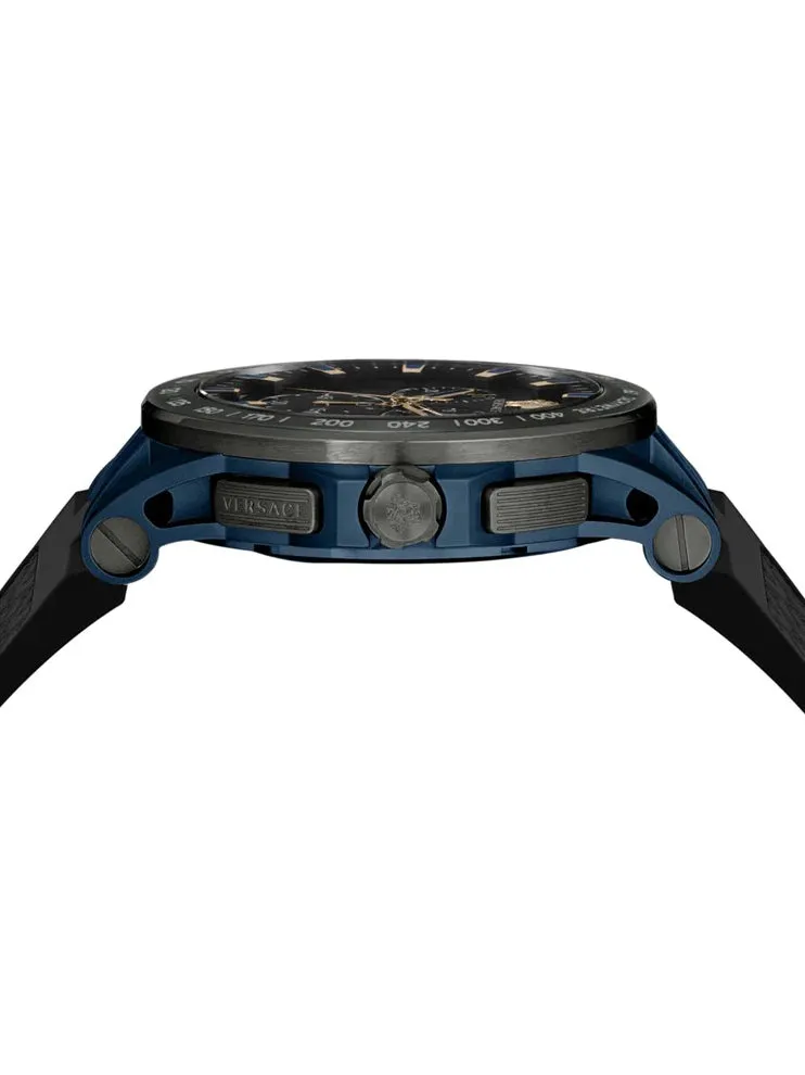 Versace SPORT TECH Mens Chronograph BLACK Dial, Black Silicone Strap - Watch VE3E00221