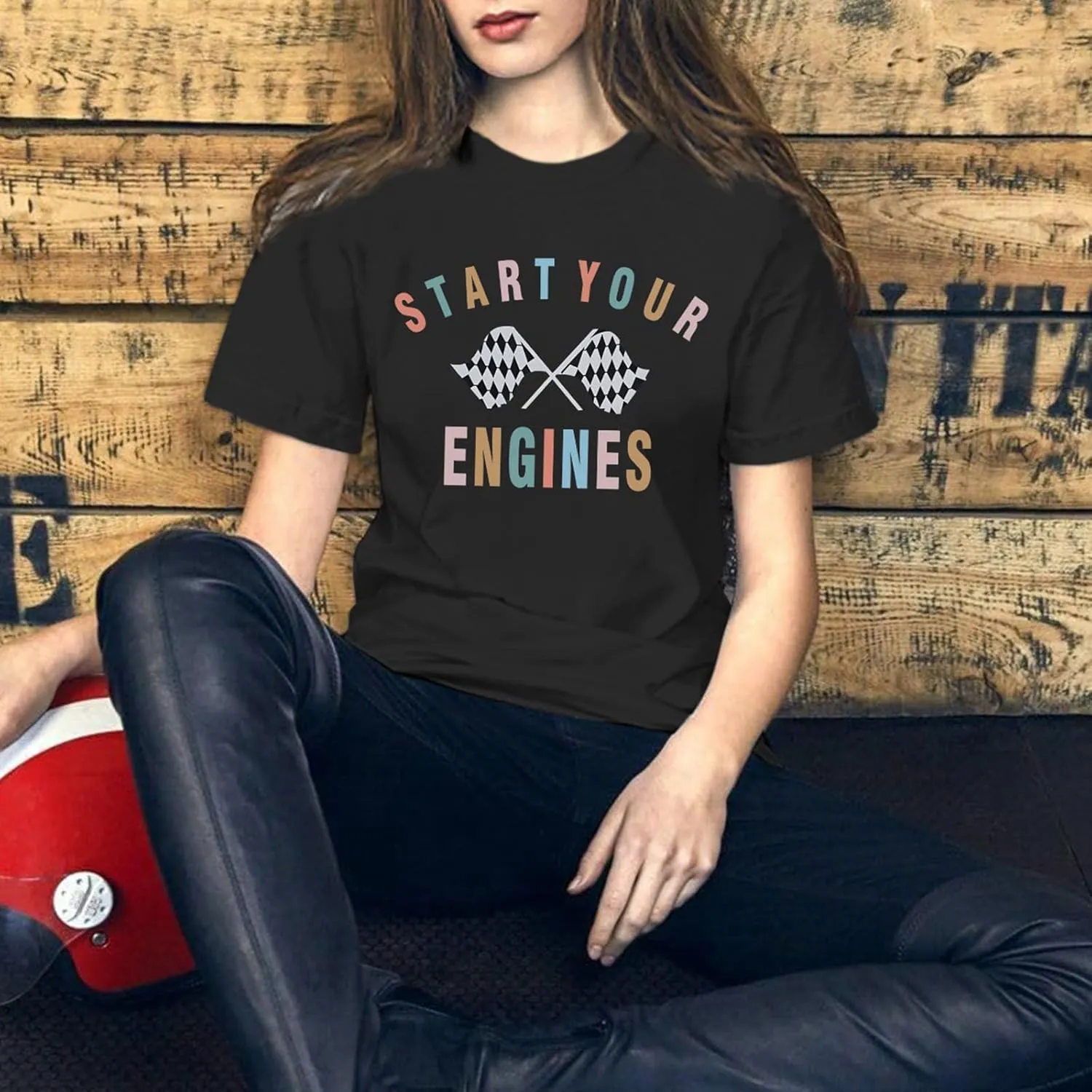 Vintage Racing Shirt Checkered Flag Graphic Tees Womens Start Your Engines Tshirt Race Day Shirts Short Sleeve Tops
