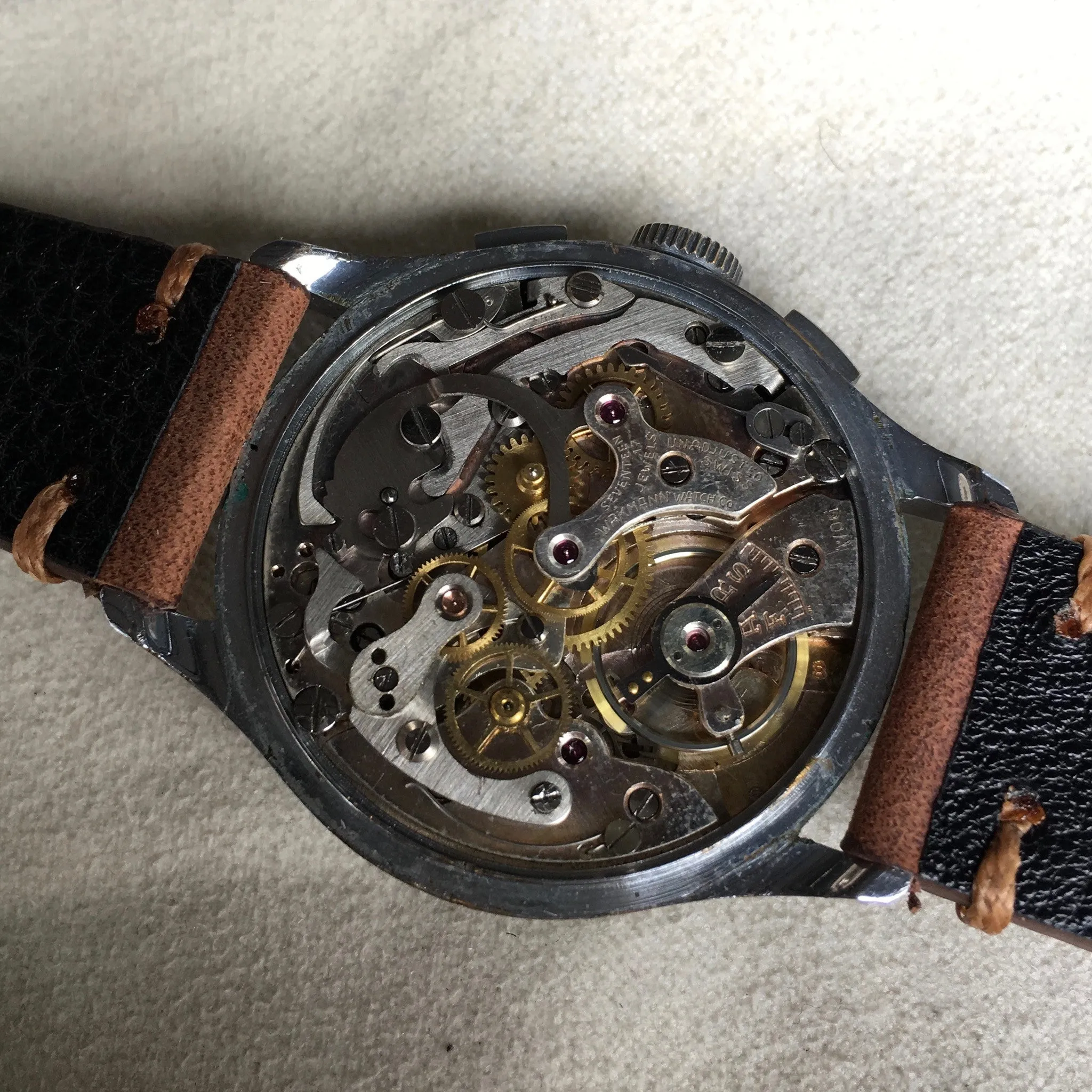 Vintage Wakmann Antimagnetic Pulsations Landeron 48 Chronograph Wristwatch