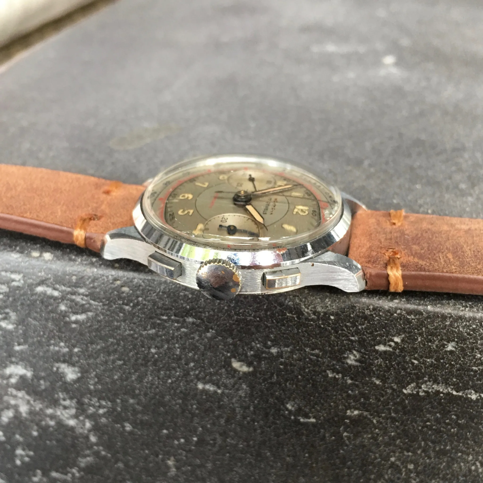 Vintage Wakmann Antimagnetic Pulsations Landeron 48 Chronograph Wristwatch