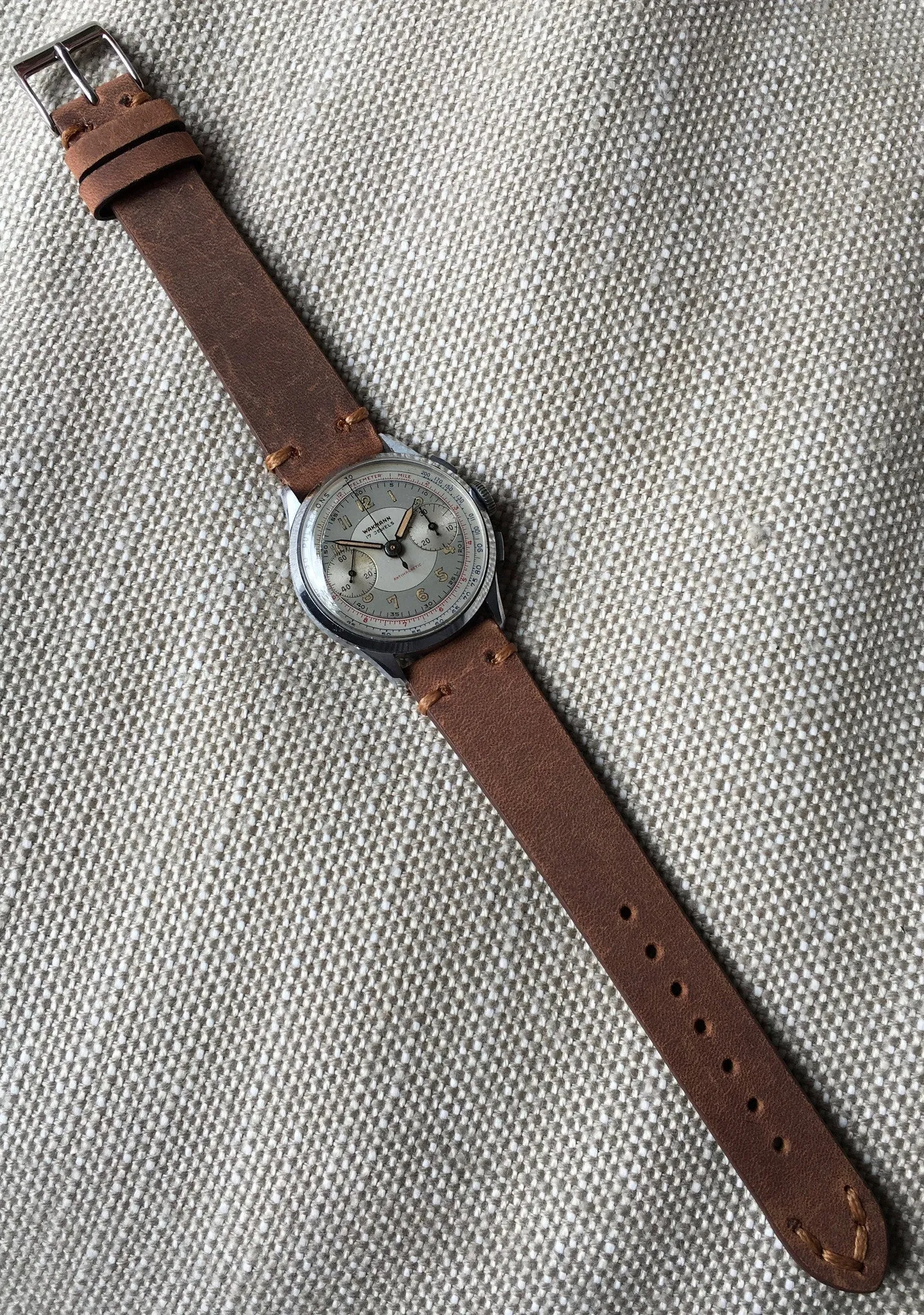 Vintage Wakmann Antimagnetic Pulsations Landeron 48 Chronograph Wristwatch