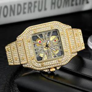 Watch Square Men's Watch Hollowed Out Full Of Diamonds British Watch